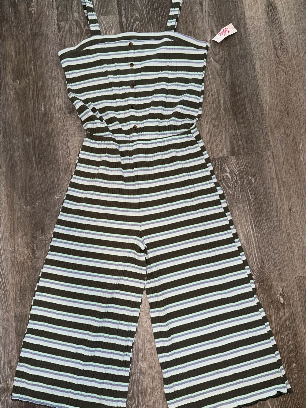 Justice Striped Green and White Kids One-Piece Romper - Sleeveless